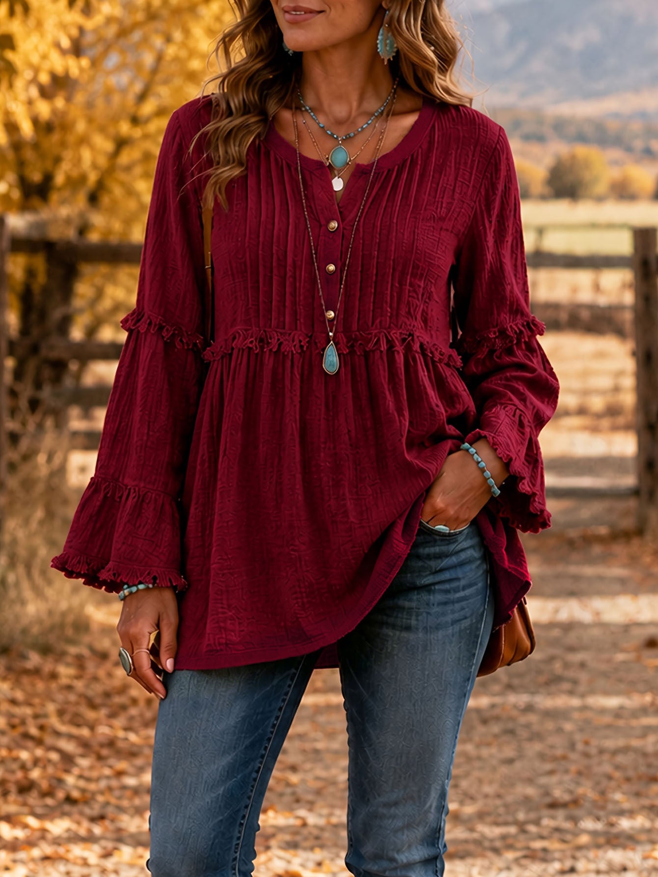 Women's Loose Fringe Spliced Button Casual Blouse Top